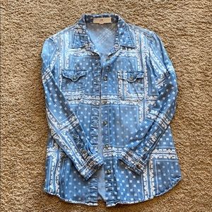 Paisley Printed Denim Button Up